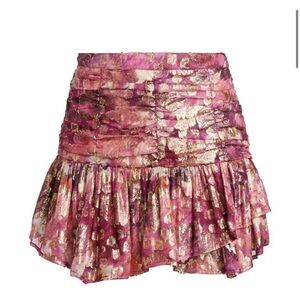 LoveShackFancy Moe Metallic Flounce Mini Skirt